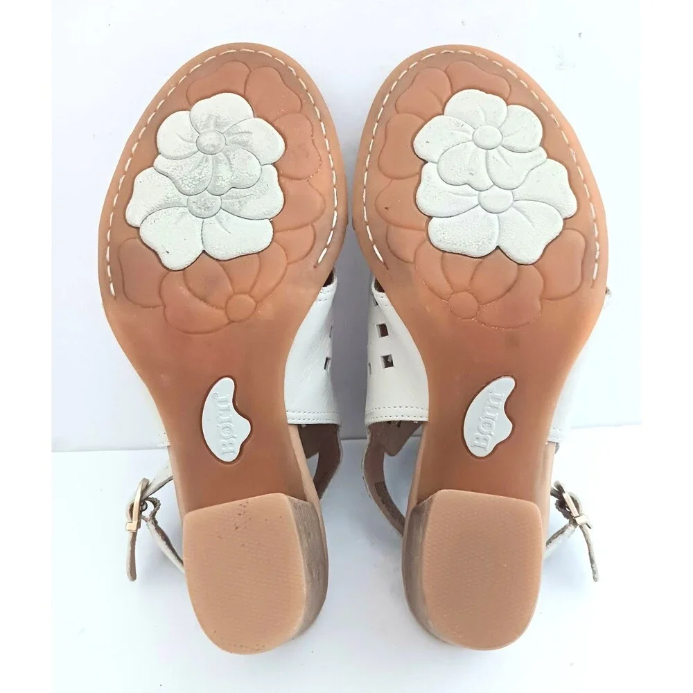 NEW Born Havana Slingback Block Heel Sandal Ivory Laser Cut Leather 8M